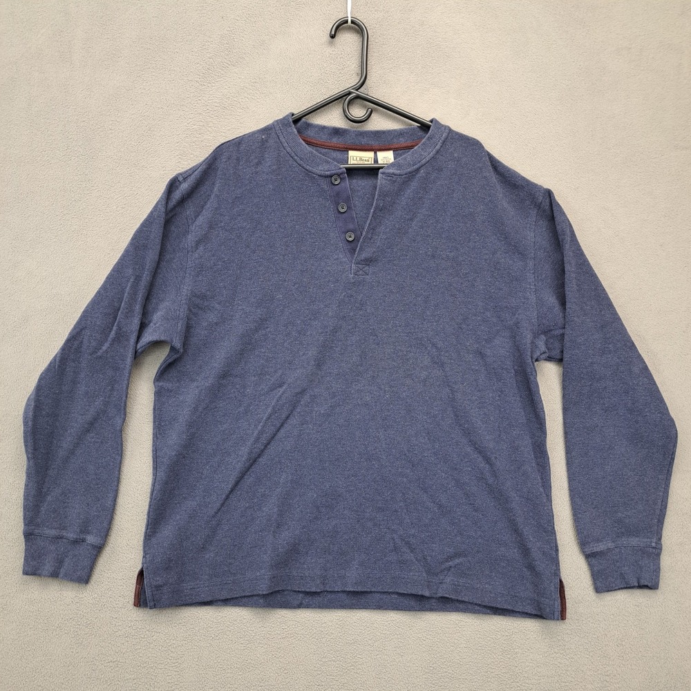 LL Bean Mens Long Sleeve Henley Shirt Blue Cotton XL Regular Casual Thermal